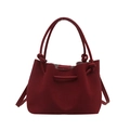 Borsa a secchiello rosso scuro alla moda con manici a nodo in pelle scamosciata opaca - Rosso