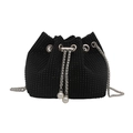 Elegant black rhinestone bucket bag with silver chain and white pearl charms - Black