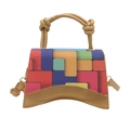 Borsa in pelle PU con motivo geometrico, base curva e manico con nodo decorativo - Oro