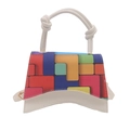 Borsa a tracolla bianca alla moda con quadri geometrici colorati e manico a nodo - Bianco