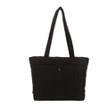 Borsa tote trapuntata nera minimalista con bottone a pressione argento e tracolla larga - Nero