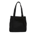 Minimalist black large capacity nylon tote bag with wide handles and front pocket - Black