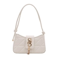 Weiße gesteppte Baguette-Tasche mit goldenem S-Logo und elegantem Quasten-Detail - Weiß