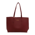 Classic dark red faux leather tote bag with gold hardware and shoulder strap - Red