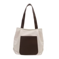 Grand sac cabas contrasté blanc cassé et marron avec larges bandoulières - Blanc