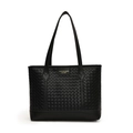 Große schwarze gewebte Shopper-Tasche mit Ledergriffen für den Winter-Arbeitsalltag - Schwarz