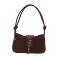Gesteppte burgunderrote Unterarmtasche mit goldenem Logo, Quaste und Glanz-Finish - Braun