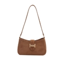 Karamelbruine suède baguette tas met gouden gesp en een minimalistisch retro design - Khaki