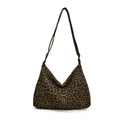 Vintage hobo tas met luipaardprint van canvas met verstelbare riem en retro details - Khaki