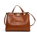 Vintage brown crocodile pattern handbag with gold twist lock and top handle - Brown