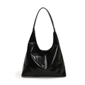 Borsa hobo minimalista in pelle nera lucida da donna con finitura lucida elegante - Nero
