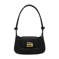 Bolso sobaco francés de cuero negro con hebilla dorada y detalles de nudo en correa - Negro