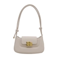 Elegante bolso baguette color crema con hebilla dorada y correa de hombro con nudos - Blanco