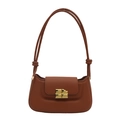 Braune Baguette-Tasche aus Leder mit goldener Metallschnalle und Knotenschultergurt - Hellbraun