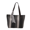Verticale gestreepte canvas shopper met bruine handvatten en sjaal met stippen - Zwart