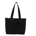 Bolso tote negro minimalista de gran capacidad con bolsillos laterales y cremalleras frontales - Negro