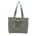 Bolso tote grande de nailon verde oliva con nudos trenzados decorativos y bolsillos - Verde