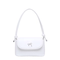Minimalist white faux leather shoulder bag with a silver bow ornament and knotted strap - White