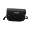 Bolso de hombro tipo montura en piel sintética negra con letras plateadas sutiles - Negro