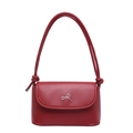 Minimalist red crossbody square bag with silver metal bow and faux leather finish - Red