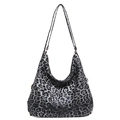 Grande borsa hobo leopardata con morbidi manici in pelle grigia e design capiente - Nero