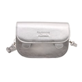 Silver minimalist saddle bag with wrinkled texture and front logo embossing - Silver