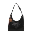 Sac hobo vintage noir en cuir avec pendentif ours et bandoulière rayée stylée - Avec Ornement / Noir