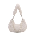 Borsa hobo in ecopelliccia bianca con tracolla e catena di perle elegante - Bianco