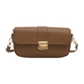 Chic brown leather small square bag with vintage gold metal clasp and thin strap - Khaki