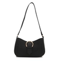 Classic black lychee grain leather underarm bag with golden horseshoe buckle - Black