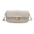 Chic milky white square crossbody bag with gold metallic buckle and leather strap - White