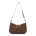 Deep brown lychee pattern leather baguette bag with premium gold semi-circle buckle clasp - Brown