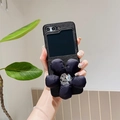 Luxury black leather flip case with crystal flower for Samsung Galaxy Z Flip 6 - Black / OPPO Find N3 Flip