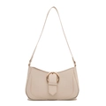 Beige pebble leather underarm bag with gold metal buckle and slender strap for women - White