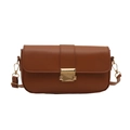 Minimalist brown matte leather shoulder bag with vintage gold buckle on white background - Tan