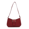 Classic red lychee pattern hobo bag with a golden horseshoe buckle on a white background - Red