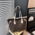 Bolso tote vintage de gran capacidad con asas en contraste marfil para mujer elegante - Blanco