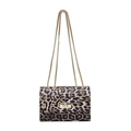 Fashionable leopard print small square bag with gold chain strap and twist lock buckle - Brown Leopard