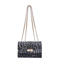 Grey leopard print crossbody bag with gold chain strap and metallic twist lock closure - Black Leopard