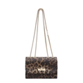 Vintage leopard print crossbody bag with gold chain strap and metallic turn-lock closure - Coffee Leopard