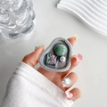 Supporto per telefono artistico con resina viola, pois verdi e perla in cornice argento - Grigio Argento Quadrato Punto Verde