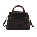Retro Handtasche mit Leopardenmuster, runden braunen Griffen und goldenen Beschlägen - Schwarz