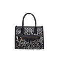 Borsa tote grande a stampa leopardata con manici neri e tasca esterna con zip - Nero