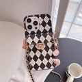 Detail of iPhone case with quilted wallet, turn-lock closure and leather chain strap - Argyle Lock Wallet (with Leather Chain) / Black / iPhone 7/8/SE 2020