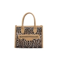 Grande borsa tote leopardata con manici marroni e tasca frontale con zip - Cachi