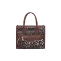 Borsa tote leopardata alla moda con manici in pelle marrone e tasca frontale a zip - Marrone