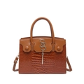Borsa a mano marrone effetto coccodrillo con logo S dorato e tracolla rimovibile - Marrone