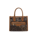 Borsa tote leopardata con manici in pelle marrone e cerniera in metallo dorato - Marrone