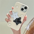 Custodia crema con stelle a cuore bianche e nere e perle per iPhone 16 Pro Max - Cornice Galvanizzata-Stella Bianca Nera-Albicocca / iPhone 7/8/SE 2020