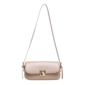 Minimalist beige underarm bag for women with golden buckle and sleek leather shoulder strap - Khaki